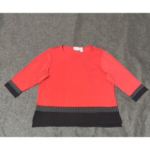 Alfred Dunner Women's XL Top Red Black Colorblock Geometric Trim‎ 3/4 Sleeve